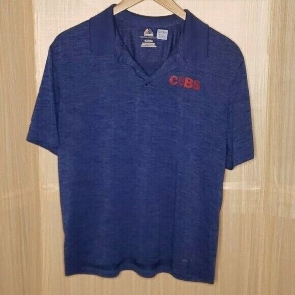 Majestic Mens MLB Chicago Cubs Blue Short Sleeve Polo XL - Picture 1 of 5